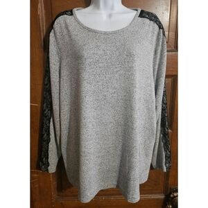 Woman's Black Lace Trim Long Sleeve Top